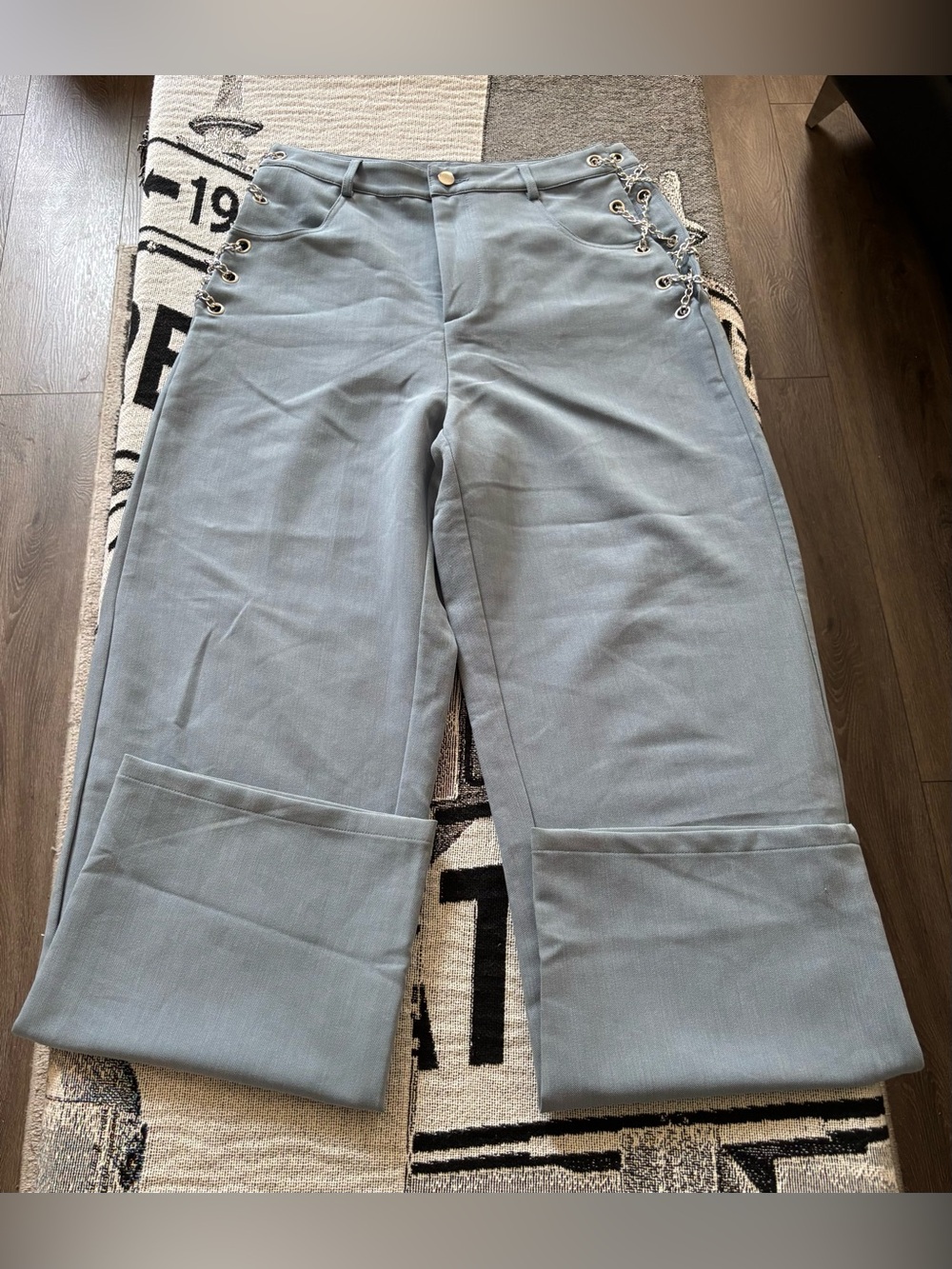 SHEIN Light Blue Lace-Up Wide Leg Pants